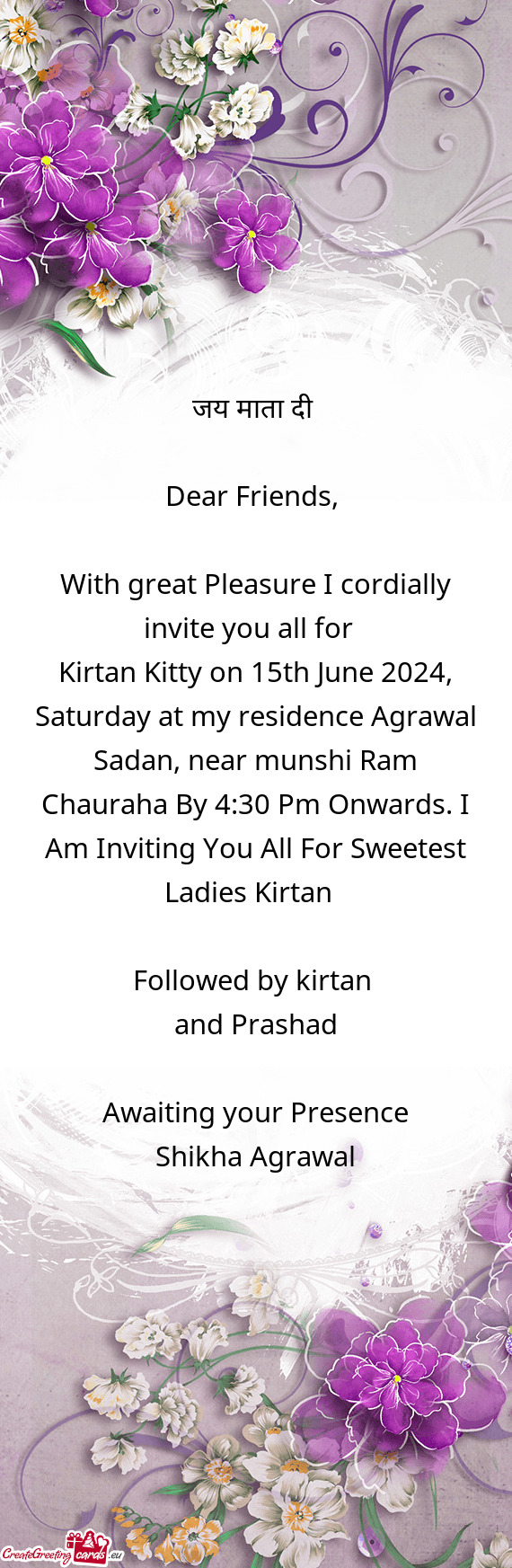Kirtan Kitty on 15th June 2024, Saturday at my residence Agrawal Sadan, near munshi Ram Chauraha By