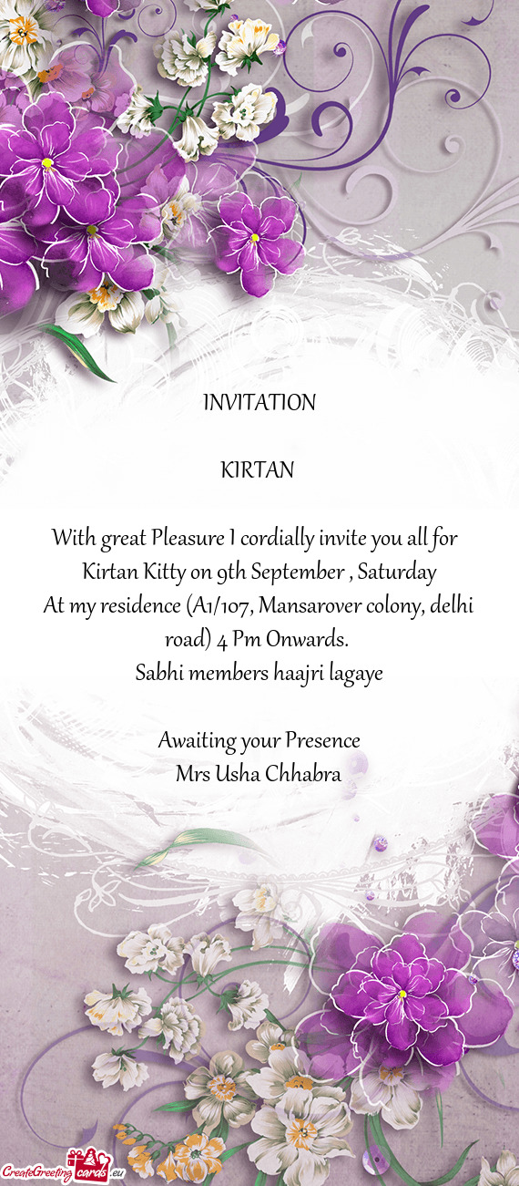 Kirtan Kitty on 9th September , Saturday