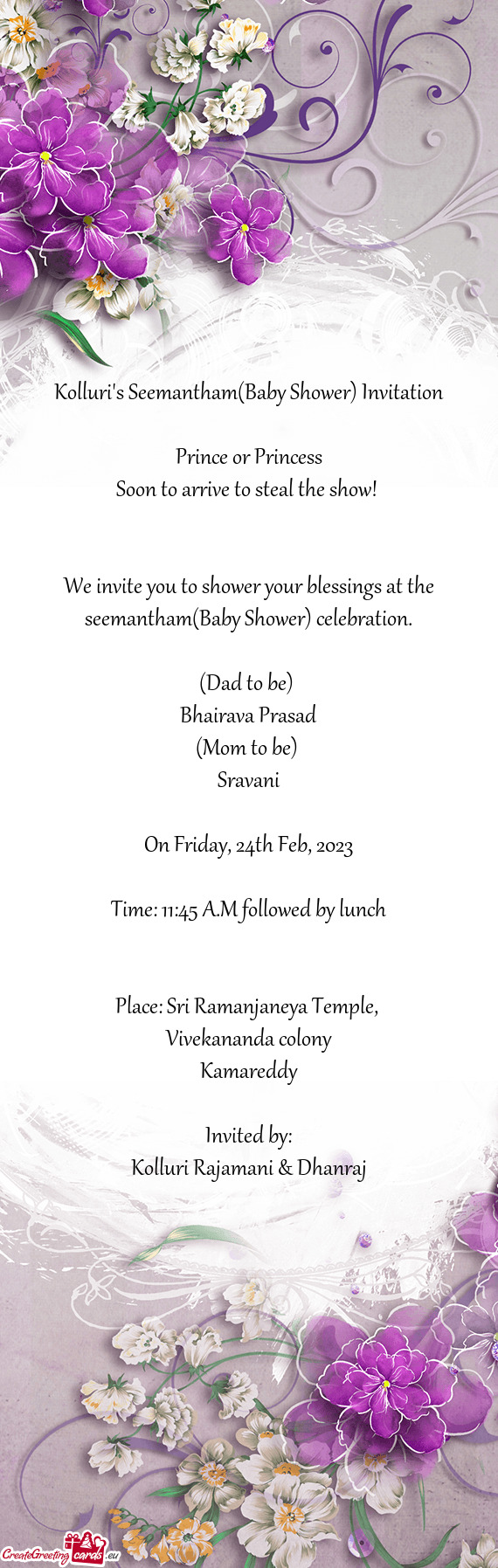 Kolluri's Seemantham(Baby Shower) Invitation
