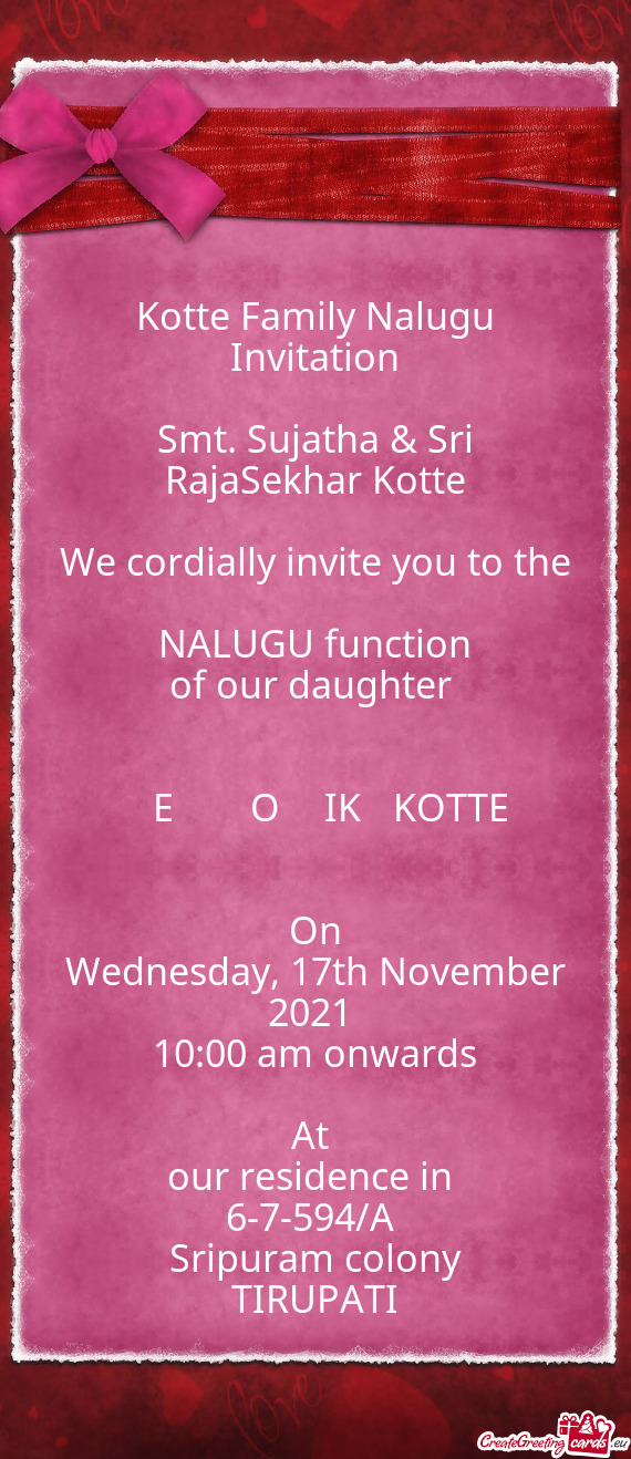 Kotte Family Nalugu Invitation