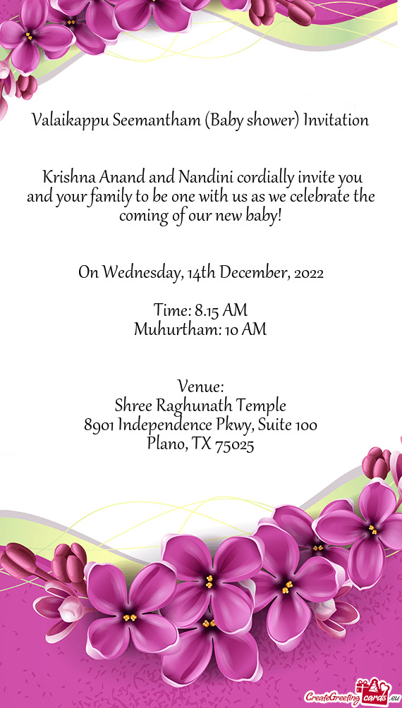 Krishna Anand and Nandini cordially invite you and your family to be one with us as we celebrate th