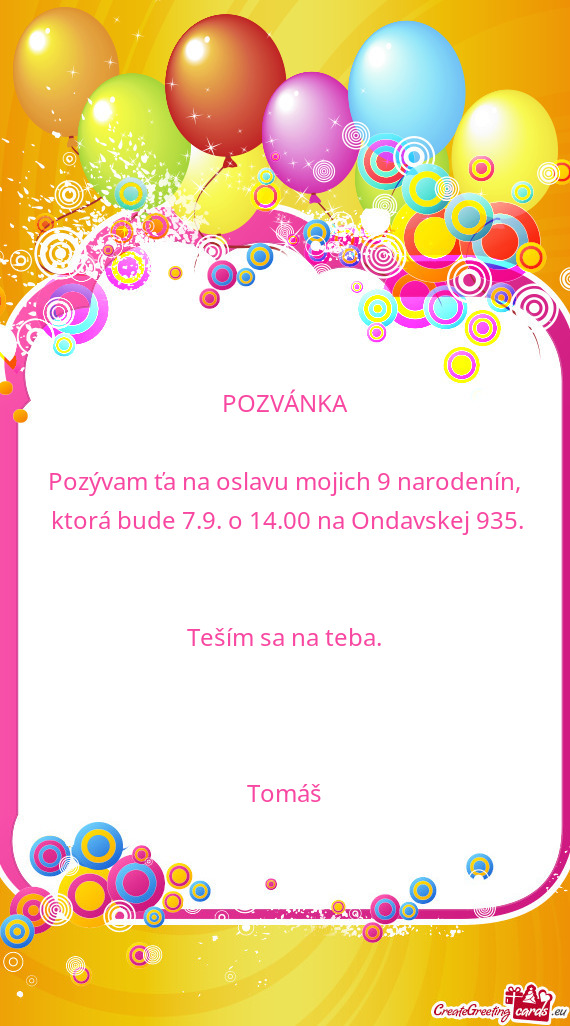 Ktorá bude 7.9. o 14.00 na Ondavskej 935