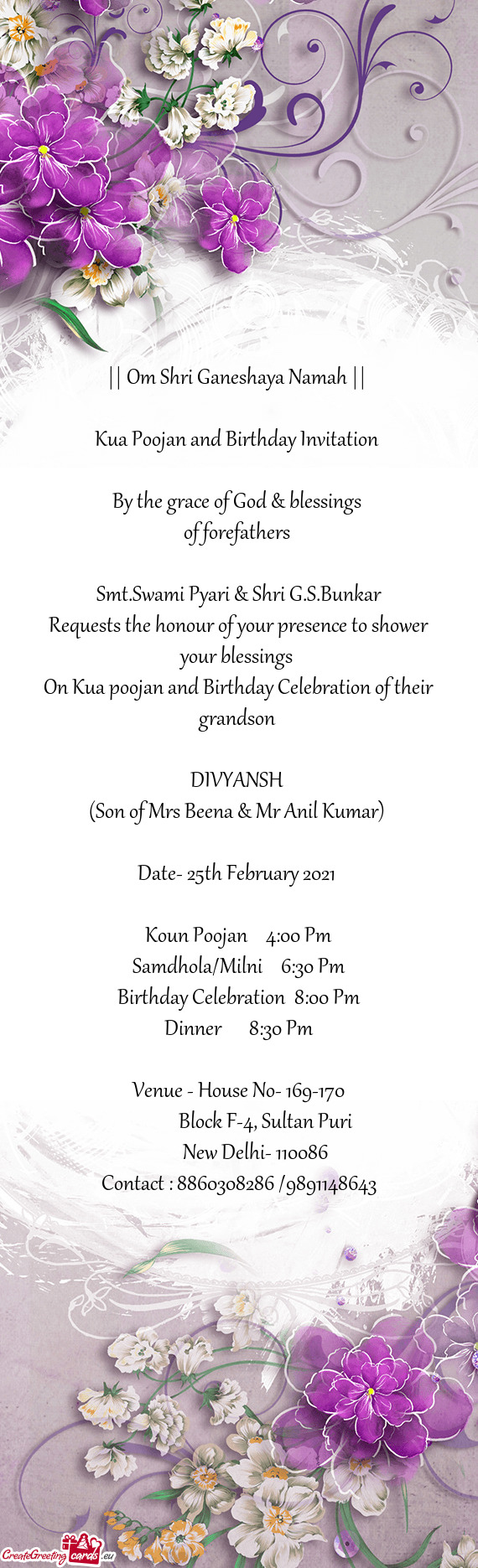 Kua Poojan and Birthday Invitation