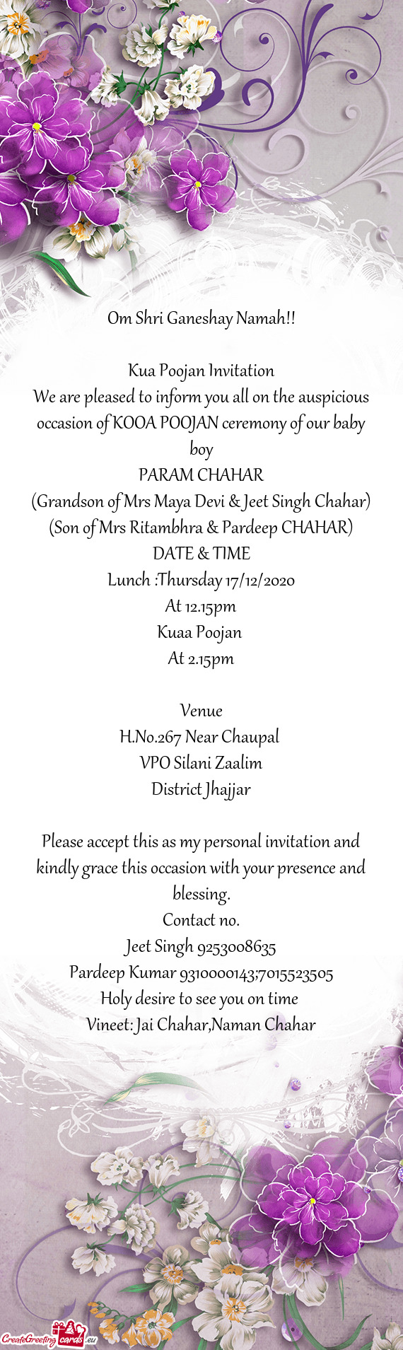 Kua Poojan Invitation