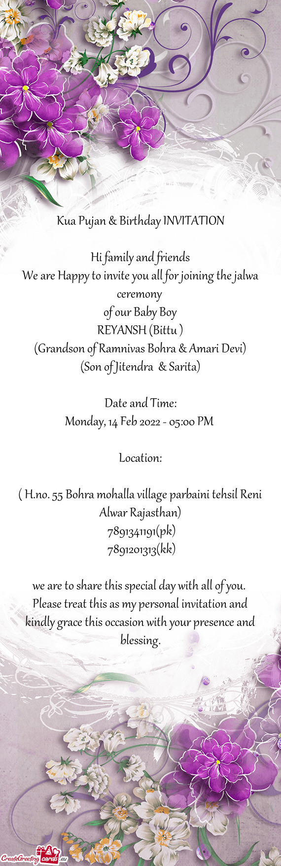 Kua Pujan & Birthday INVITATION