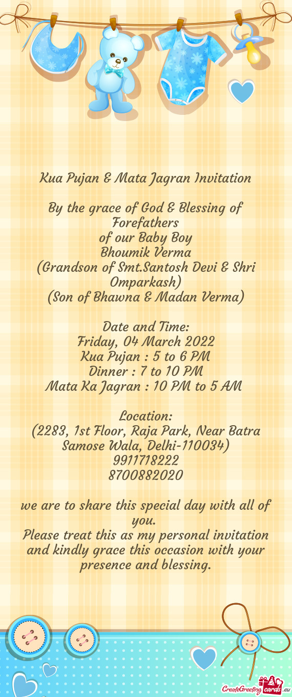 Kua Pujan & Mata Jagran Invitation