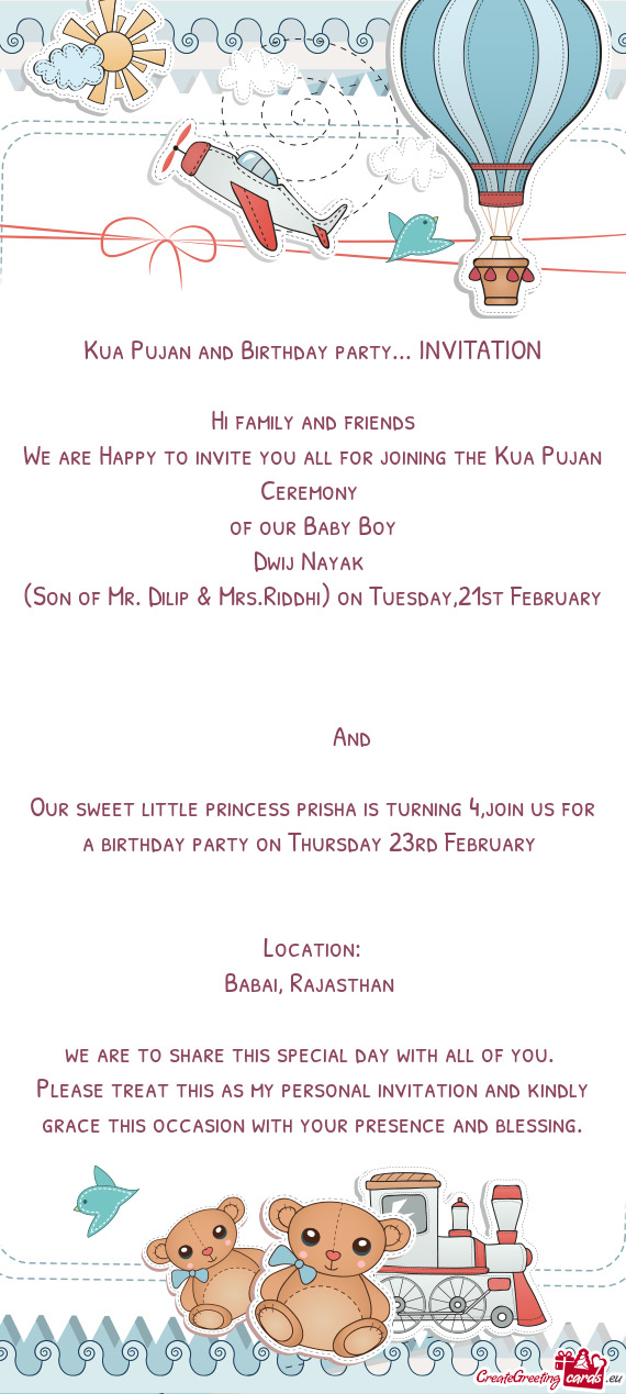 Kua Pujan and Birthday party... INVITATION