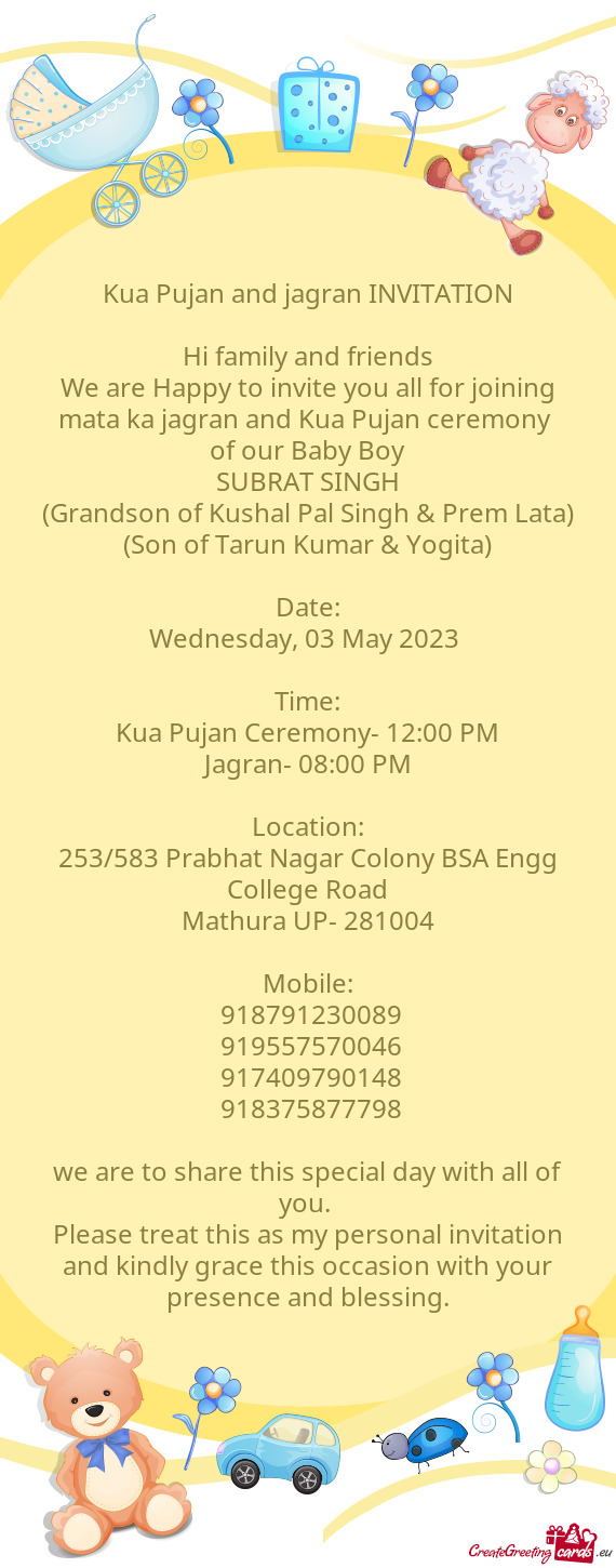 Kua Pujan and jagran INVITATION