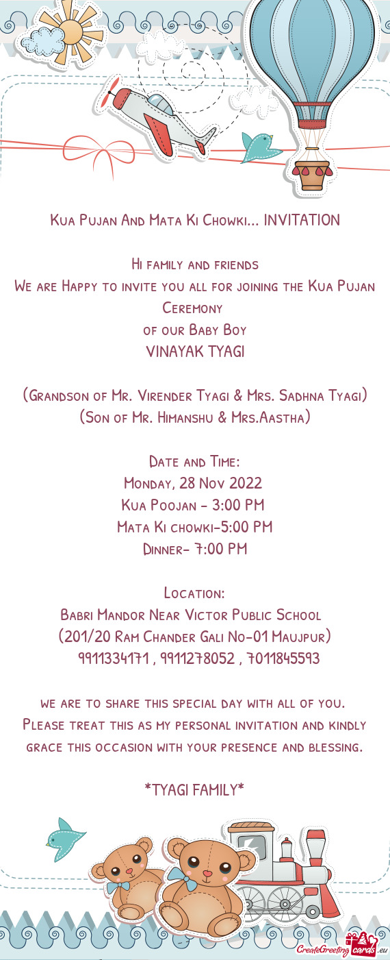 Kua Pujan And Mata Ki Chowki... INVITATION