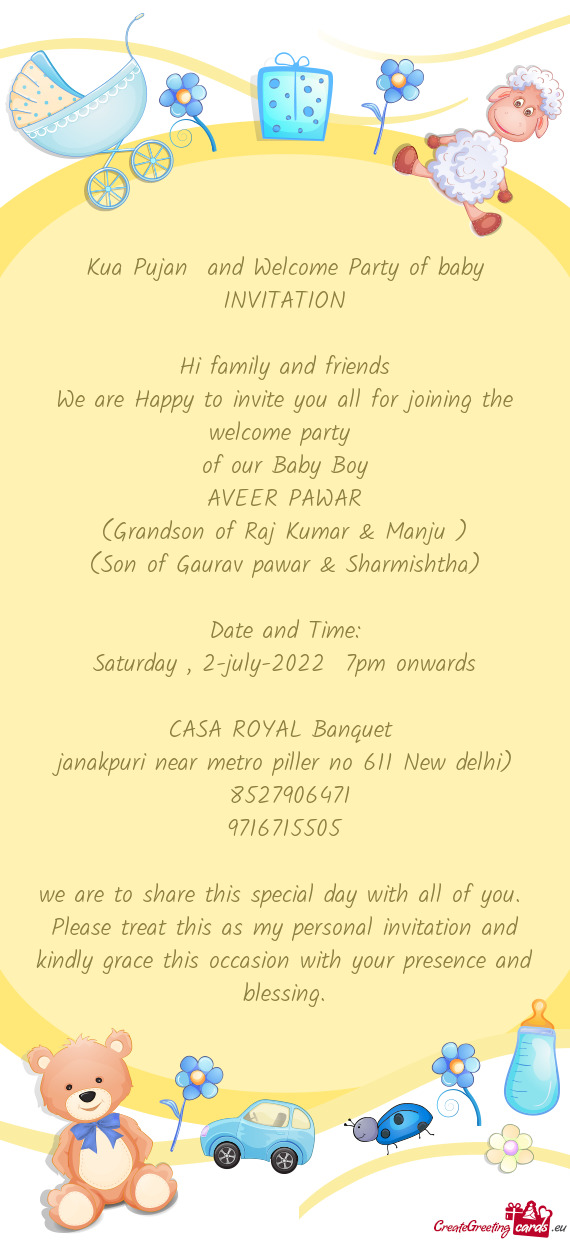 Kua Pujan and Welcome Party of baby INVITATION