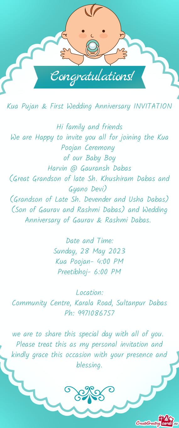 Kua Pujan & First Wedding Anniversary INVITATION