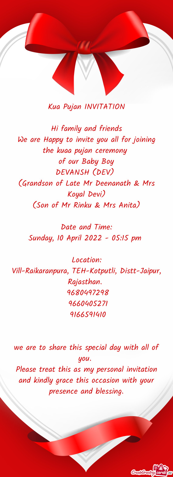 Kua Pujan INVITATION    Hi family and friends  We are