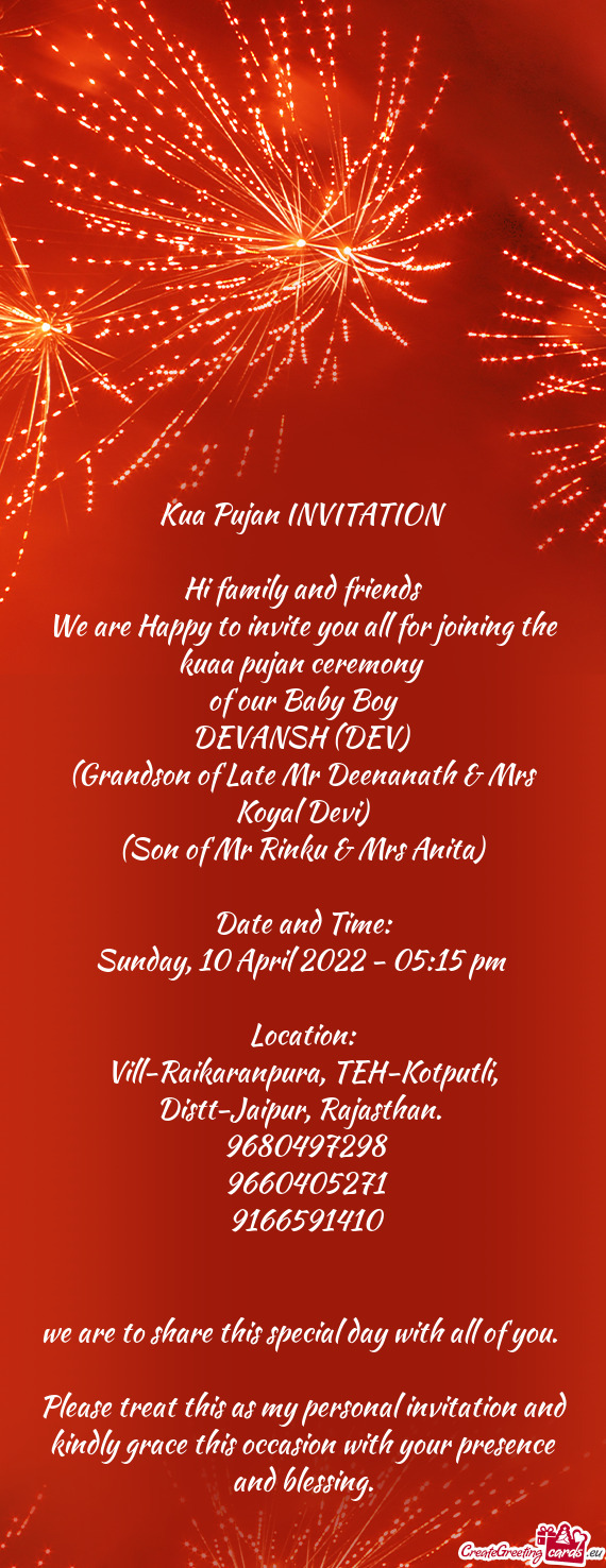 Kua Pujan INVITATION    Hi family and friends  We are