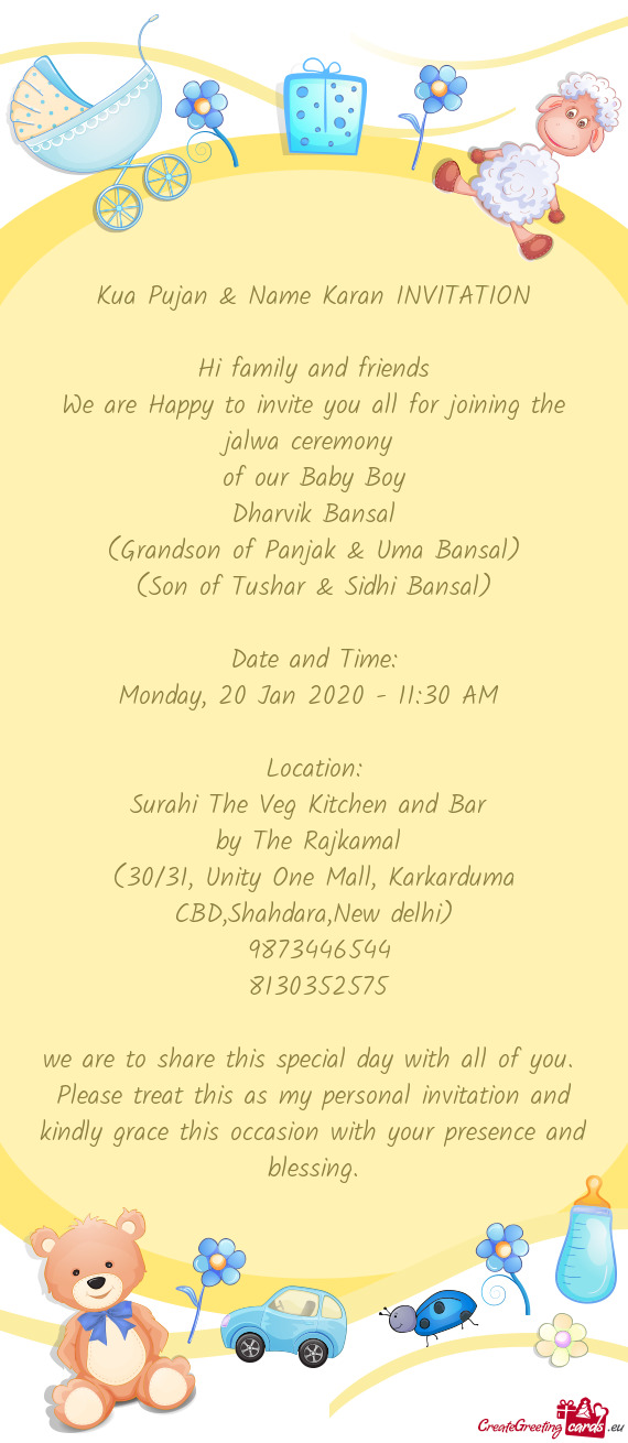 Kua Pujan & Name Karan INVITATION