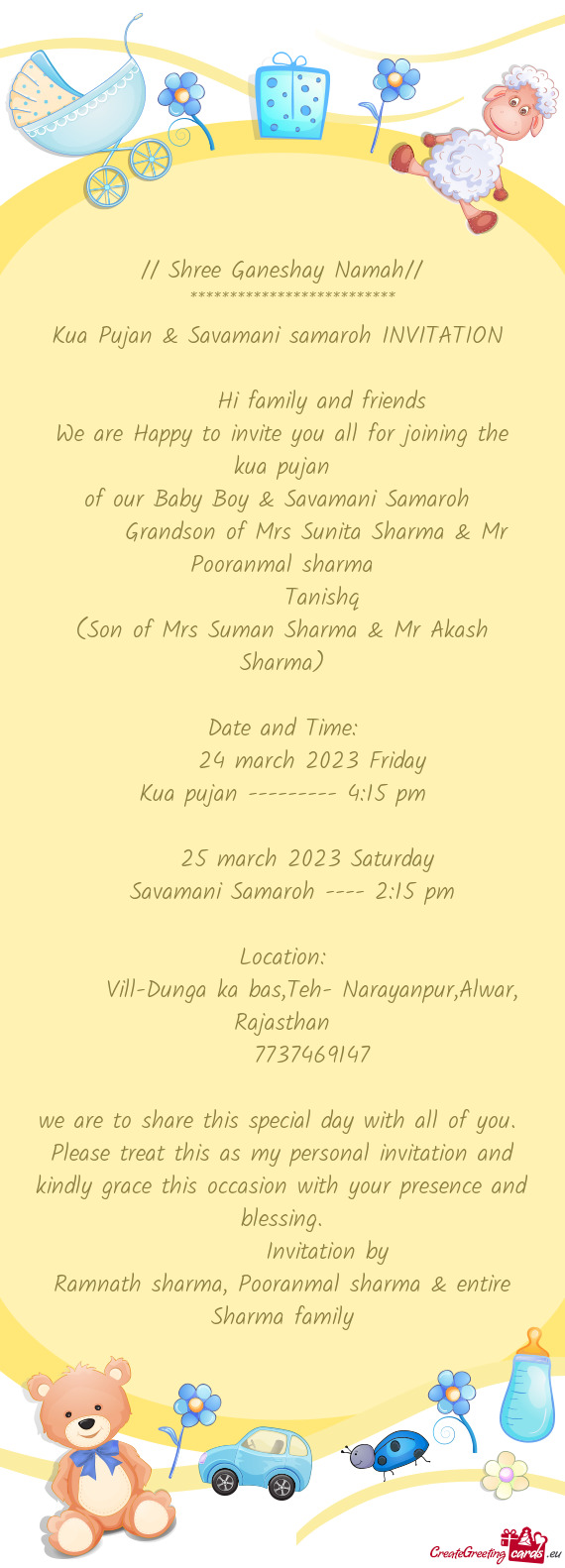 Kua Pujan & Savamani samaroh INVITATION