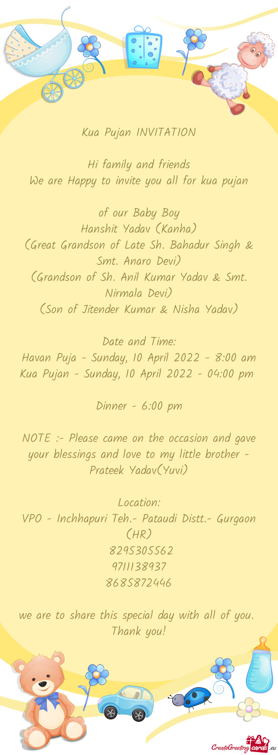 Kua Pujan - Sunday, 10 April 2022 - 04:00 pm Dinner - 6:00 pm