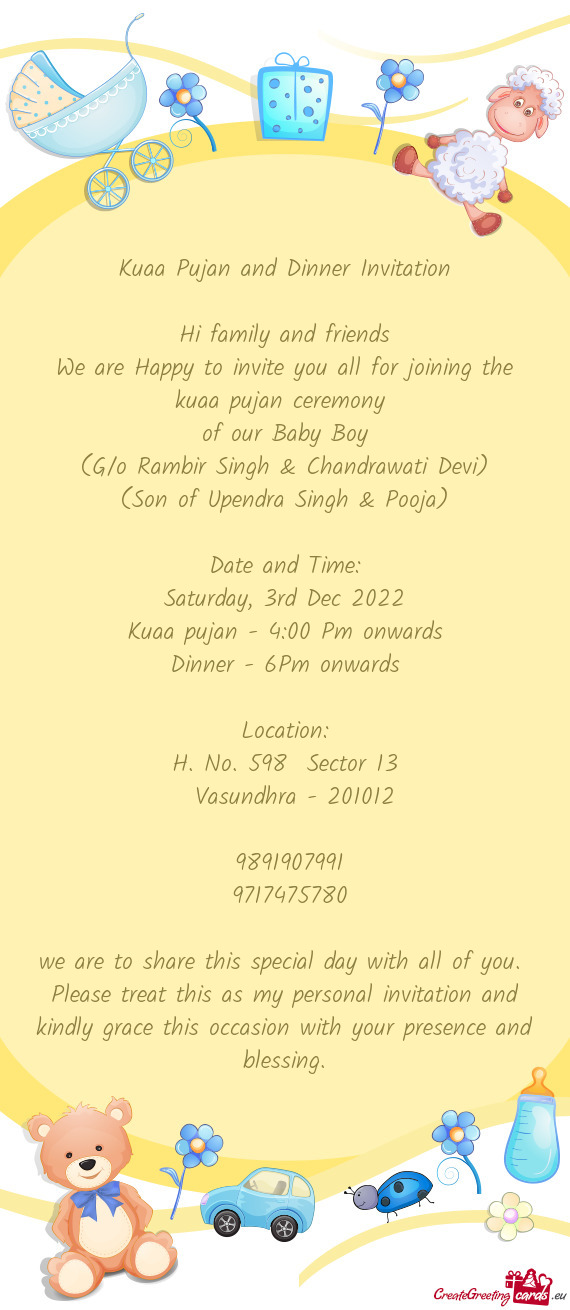 Kuaa Pujan and Dinner Invitation