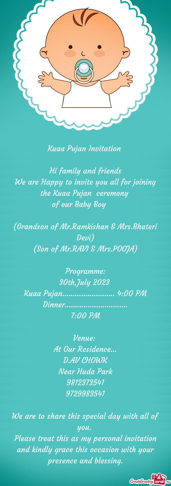 Kuaa Pujan Invitation  Hi family and friends We are Happy to invite you all for joining the Kuaa