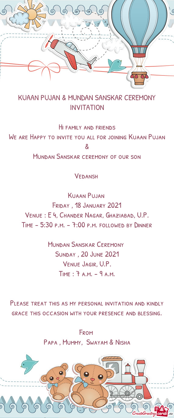 KUAAN PUJAN & MUNDAN SANSKAR CEREMONY INVITATION