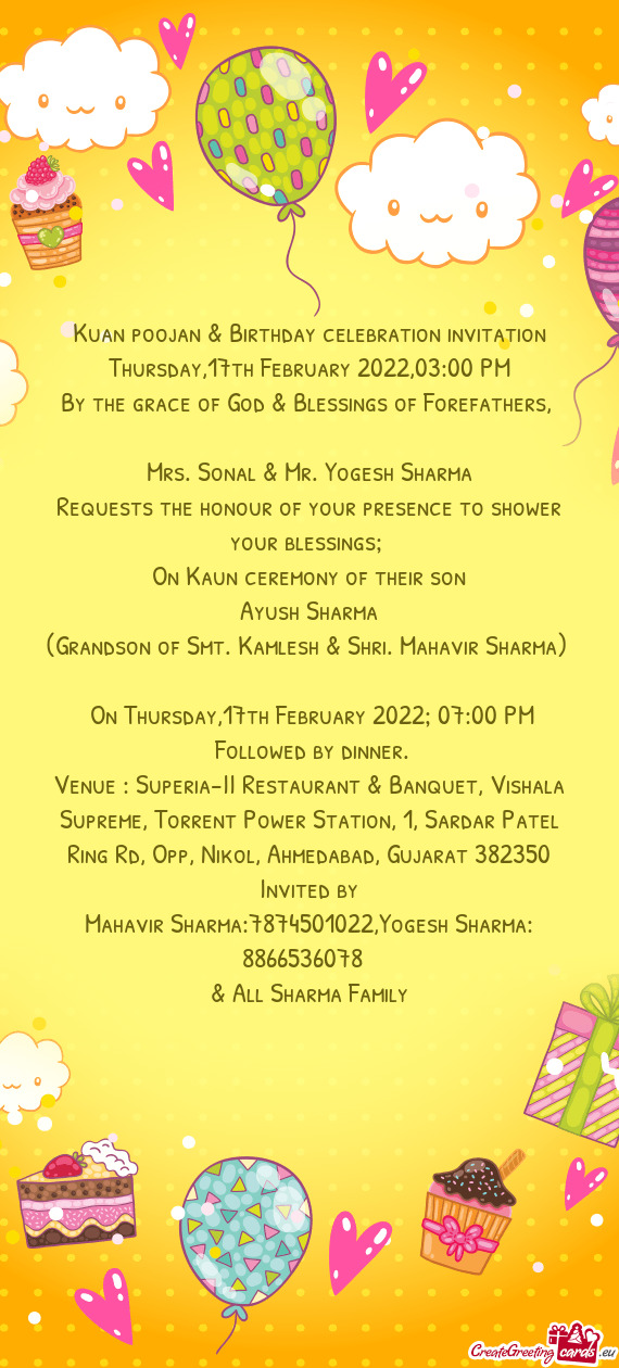 Kuan poojan & Birthday celebration invitation