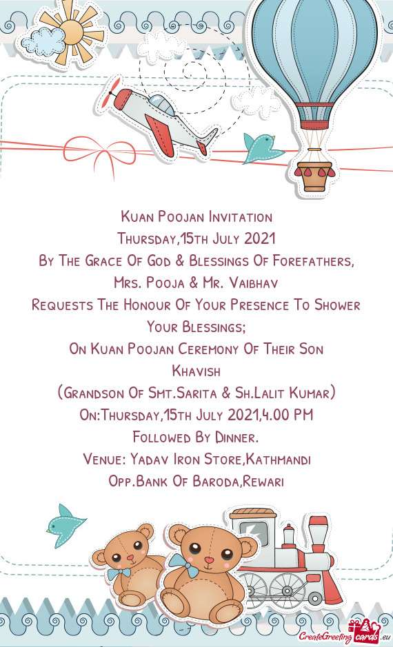 Kuan Poojan Invitation  Thursday,15th July 2021  By The