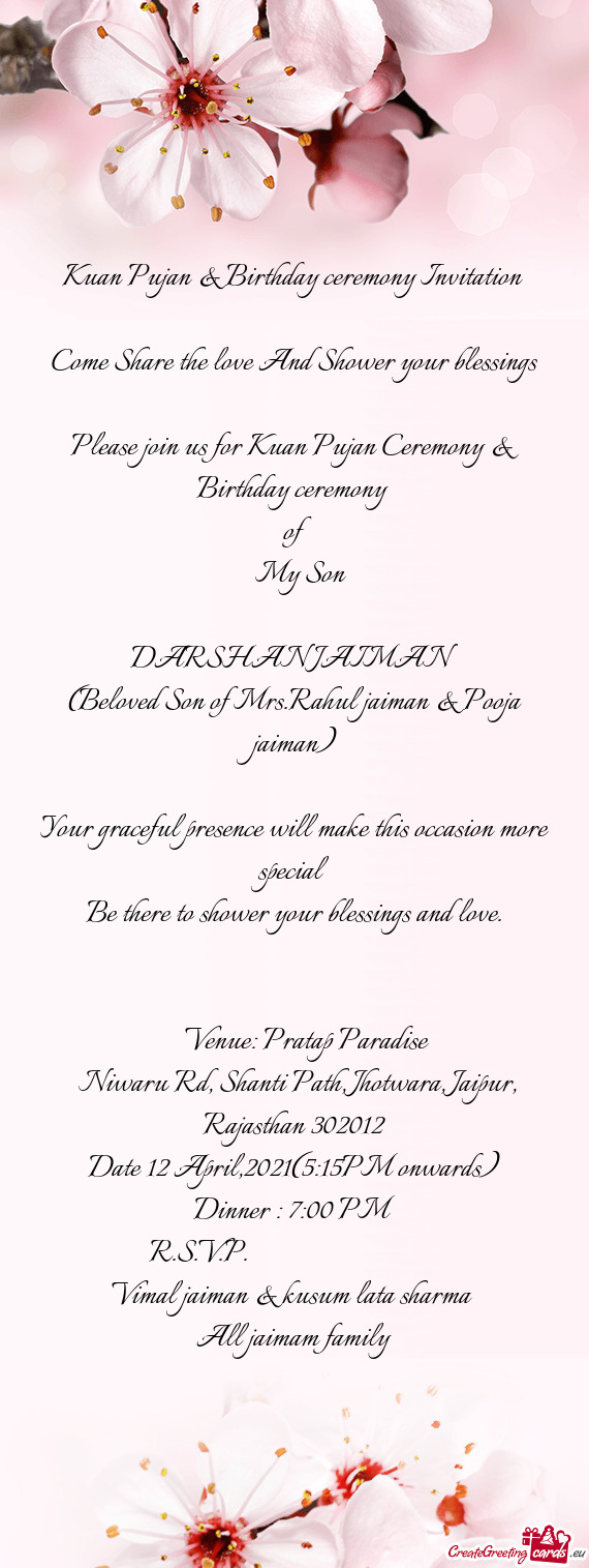 Kuan Pujan & Birthday ceremony Invitation
