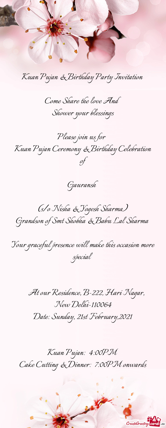 Kuan Pujan & Birthday Party Invitation