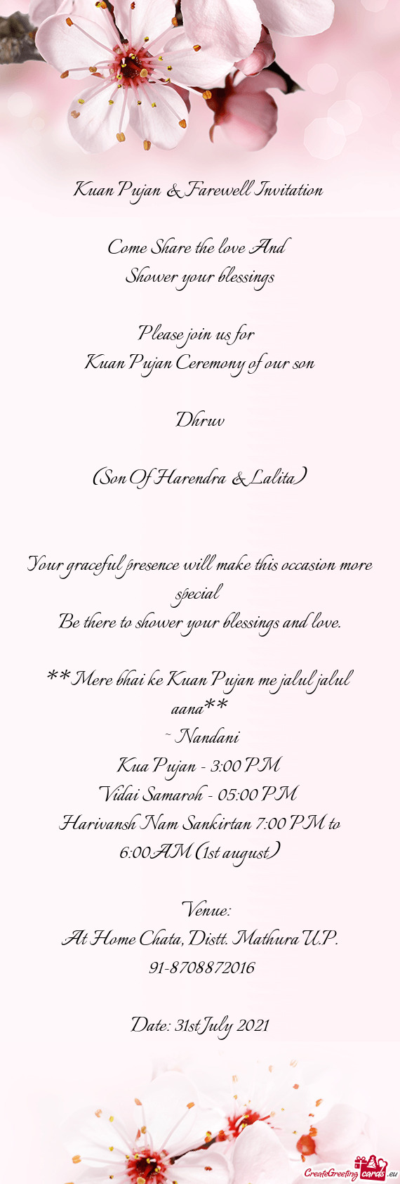 Kuan Pujan & Farewell Invitation