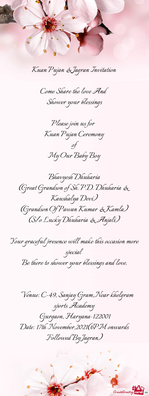 Kuan Pujan & Jagran Invitation