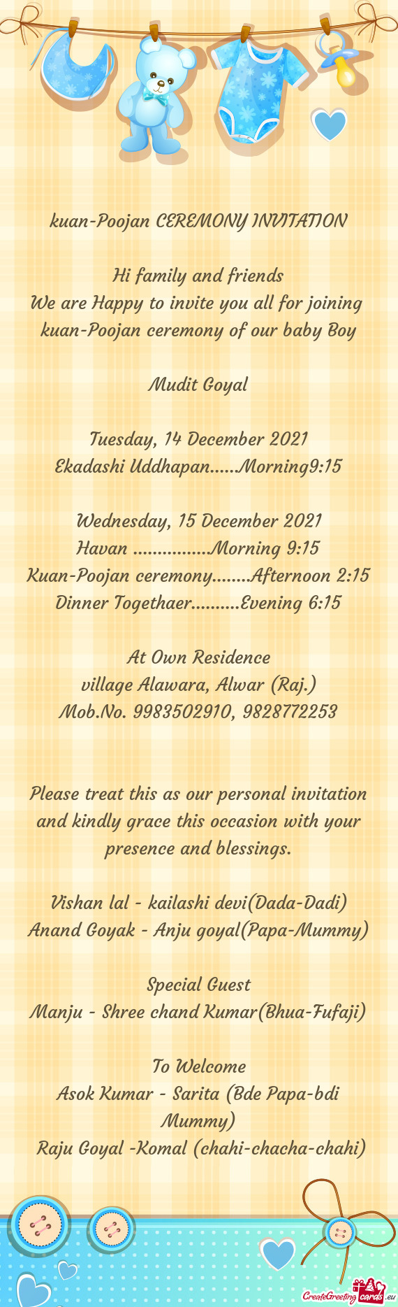 Kuan-Poojan CEREMONY INVITATION