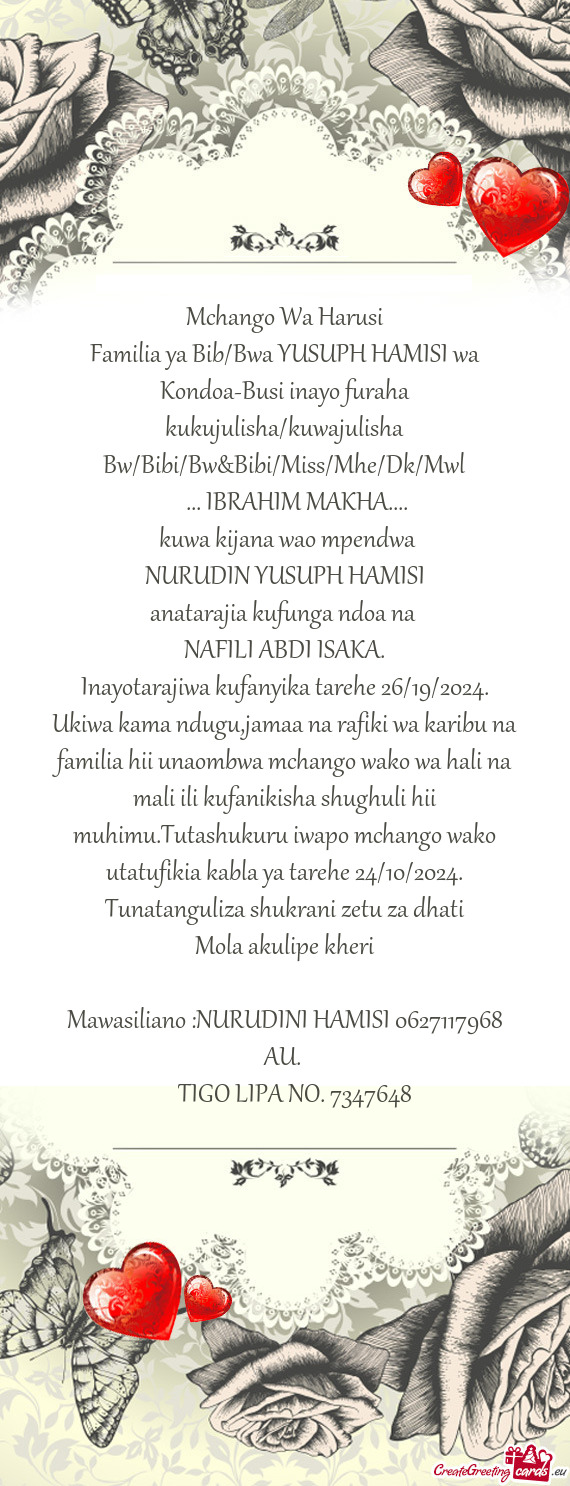 Kufanikisha shughuli hii muhimu.Tutashukuru iwapo mchango wako utatufikia kabla ya tarehe 24/10/2024