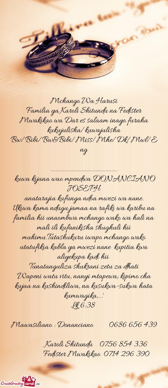 Kufanikisha shughuli hii muhimu.Tutashukuru iwapo mchango wako utatufikia kabla ya mwezi nane kupit