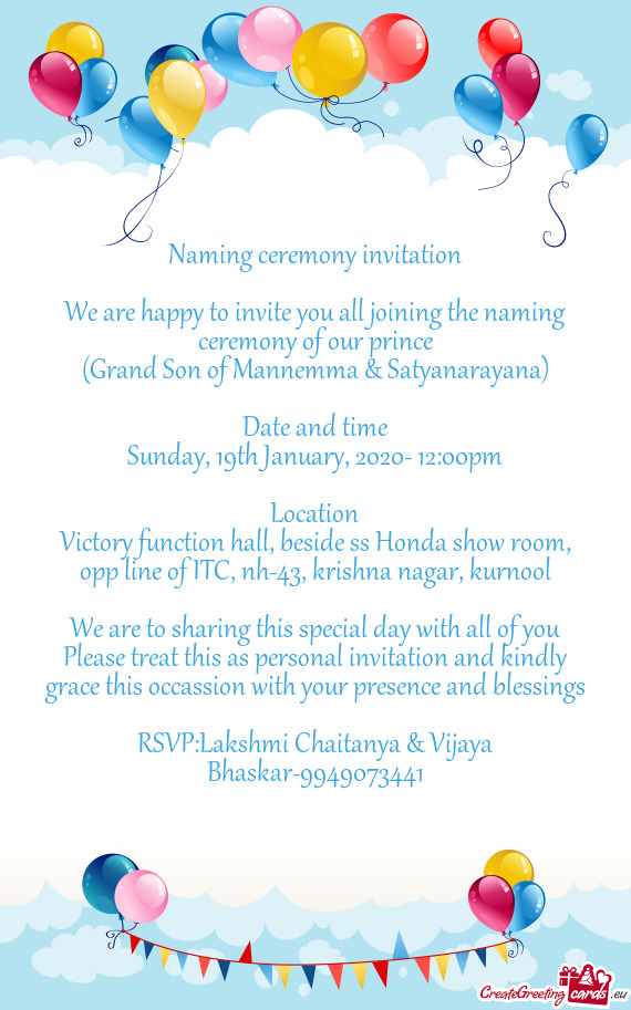 Kurnool  We are to sharing this special day with all of you Please treat this as personal invita