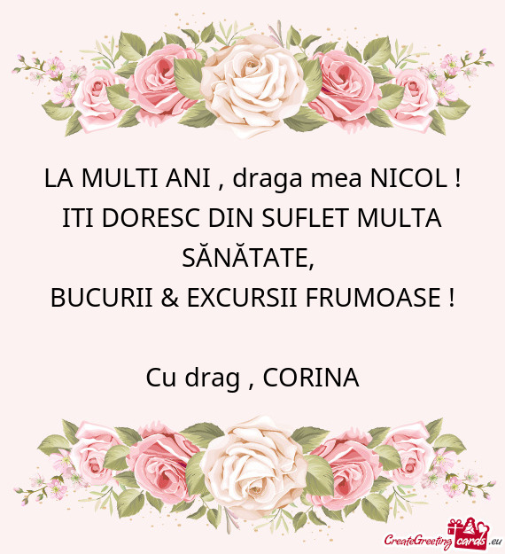 LA MULTI ANI , draga mea NICOL