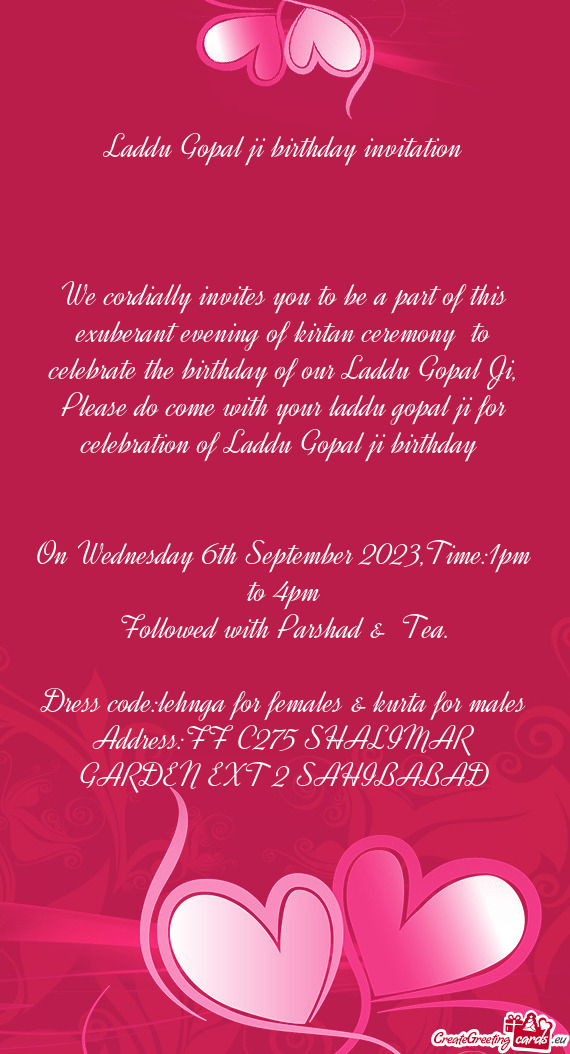 Laddu Gopal ji birthday invitation