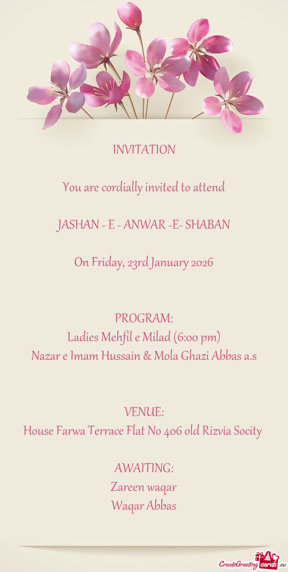 Ladies Mehfil e Milad (6:00 pm)