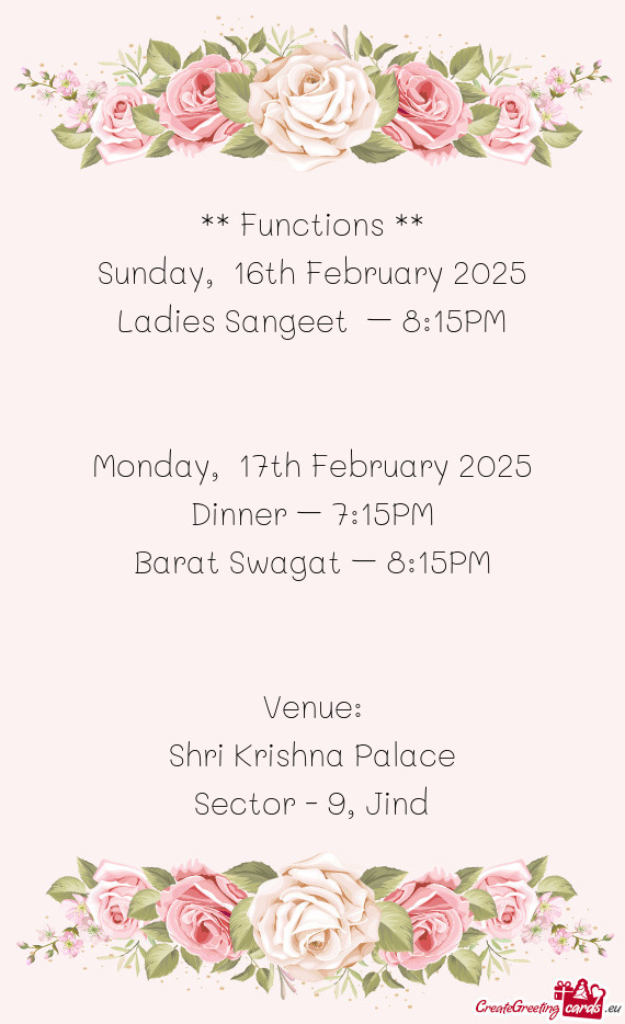 Ladies Sangeet – 8:15PM