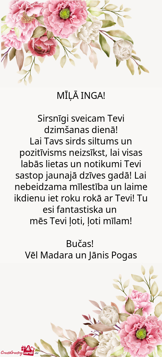 Lai Tavs sirds siltums un pozitīvisms neizsīkst, lai visas labās lietas un notikumi Tevi sastop j