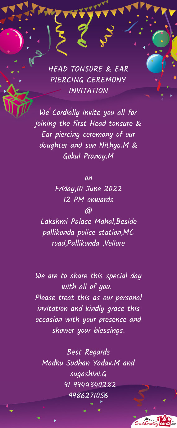 Lakshmi Palace Mahal,Beside pallikonda police station,MC road,Pallikonda ,Vellore