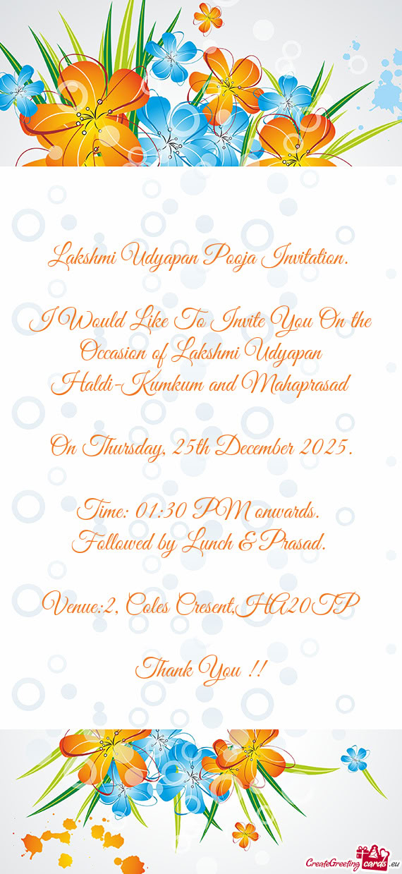 Lakshmi Udyapan Pooja Invitation
