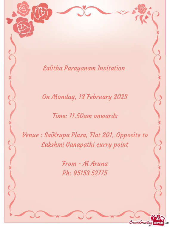 Lalitha Parayanam Invitation