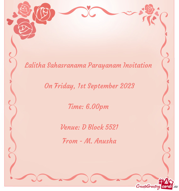 Lalitha Sahasranama Parayanam Invitation