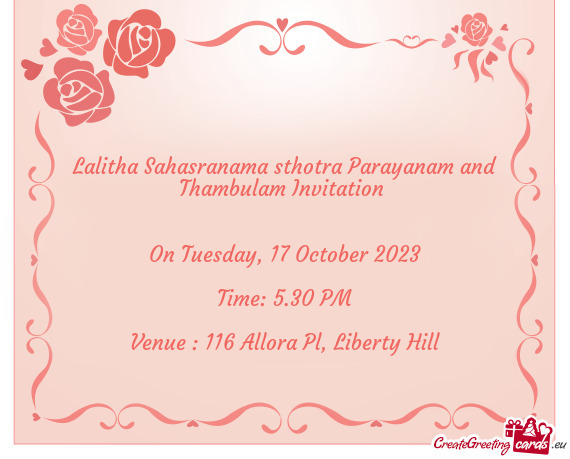 Lalitha Sahasranama sthotra Parayanam and Thambulam Invitation