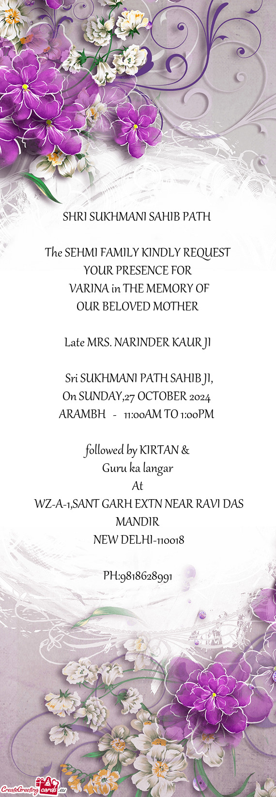 Late MRS. NARINDER KAUR JI