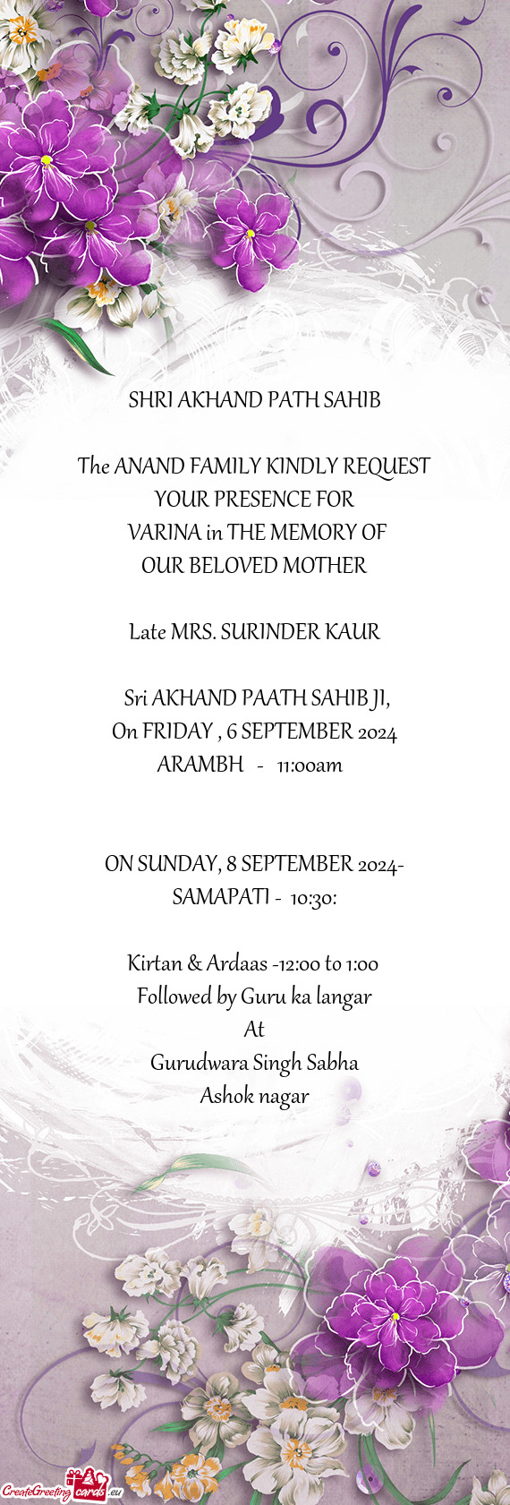 Late MRS. SURINDER KAUR