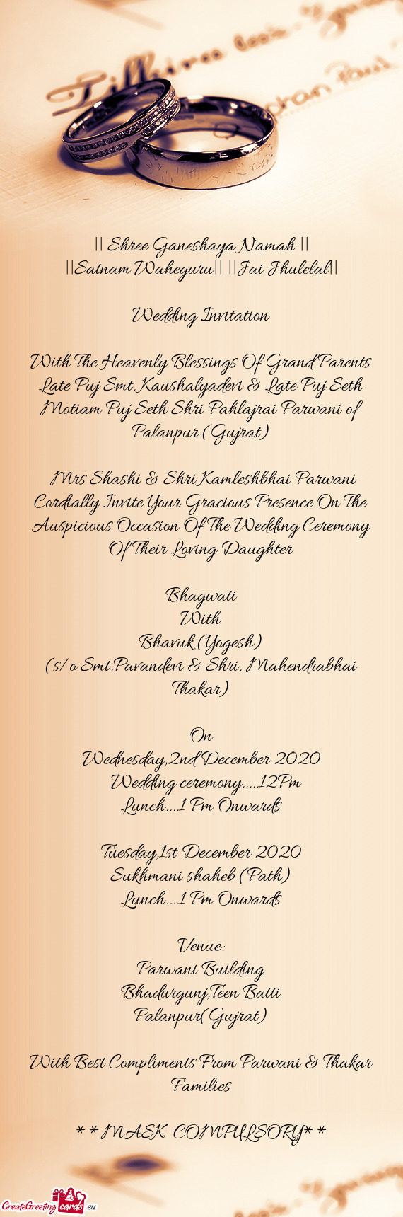 Late Puj Smt. Kaushalyadevi & Late Puj Seth Motiam Puj Seth Shri Pahlajrai Parwani of Palanpur (Gujr