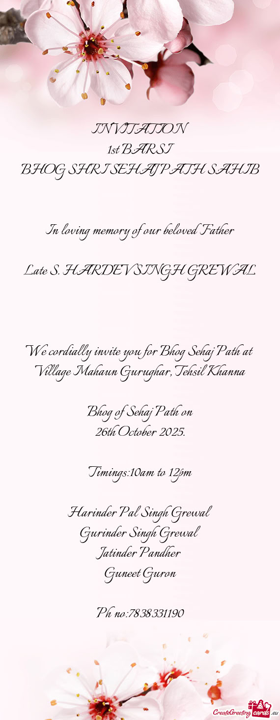 Late S. HARDEV SINGH GREWAL