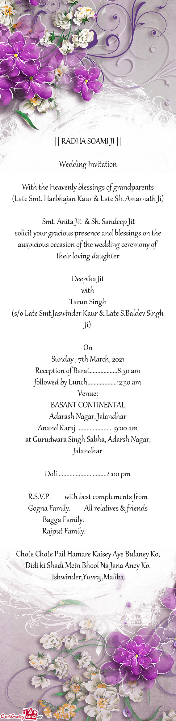 (Late Smt. Harbhajan Kaur & Late Sh. Amarnath Ji)