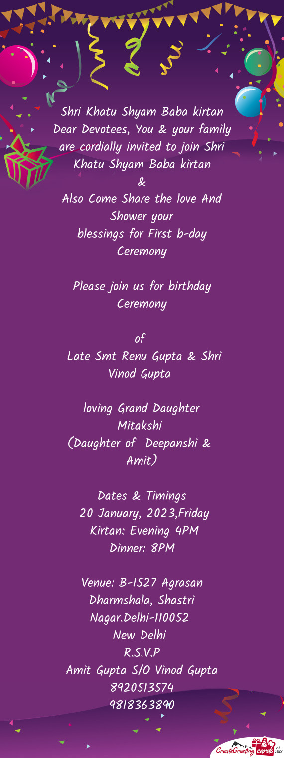 Late Smt Renu Gupta & Shri Vinod Gupta