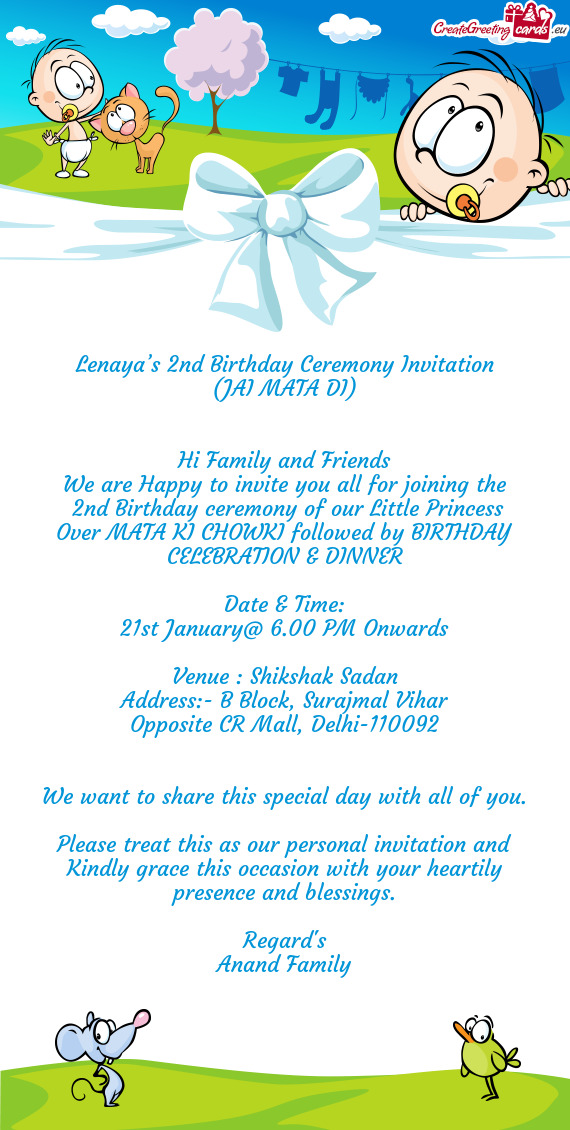 Lenaya’s 2nd Birthday Ceremony Invitation
